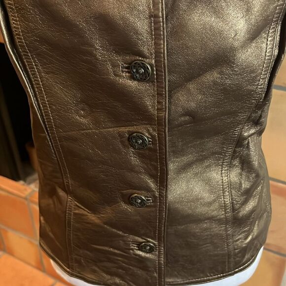 Spirit By Coldwater Creek Metallic Gold Leather Vest, Size 18 - Picture 2 of 8